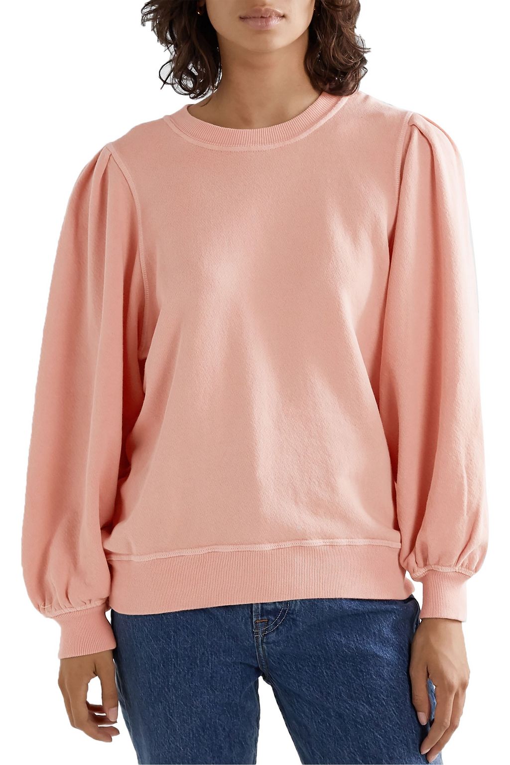 THE GREAT. The Pleat Sleeve French cotton-terry sweatshirt