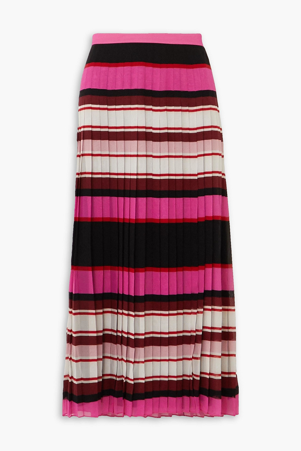 Shop Valentino Pleated Striped Silk-georgette Midi Skirt In Fuchsia