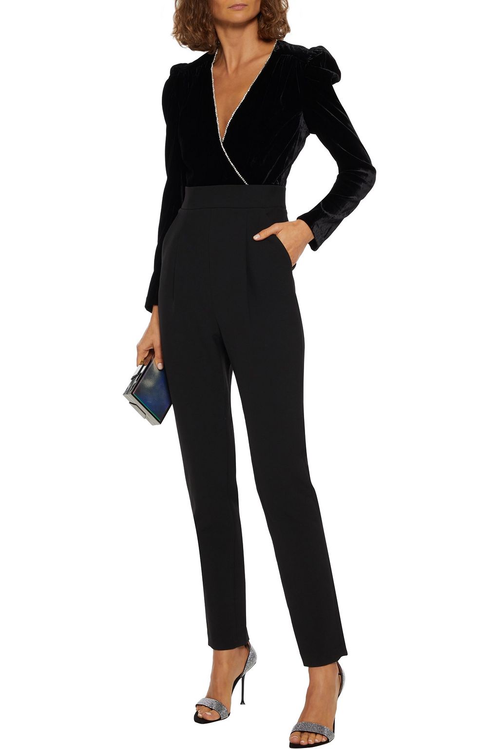 VERONICA BEARD Cleo crystal-trimmed velvet and cady jumpsuit