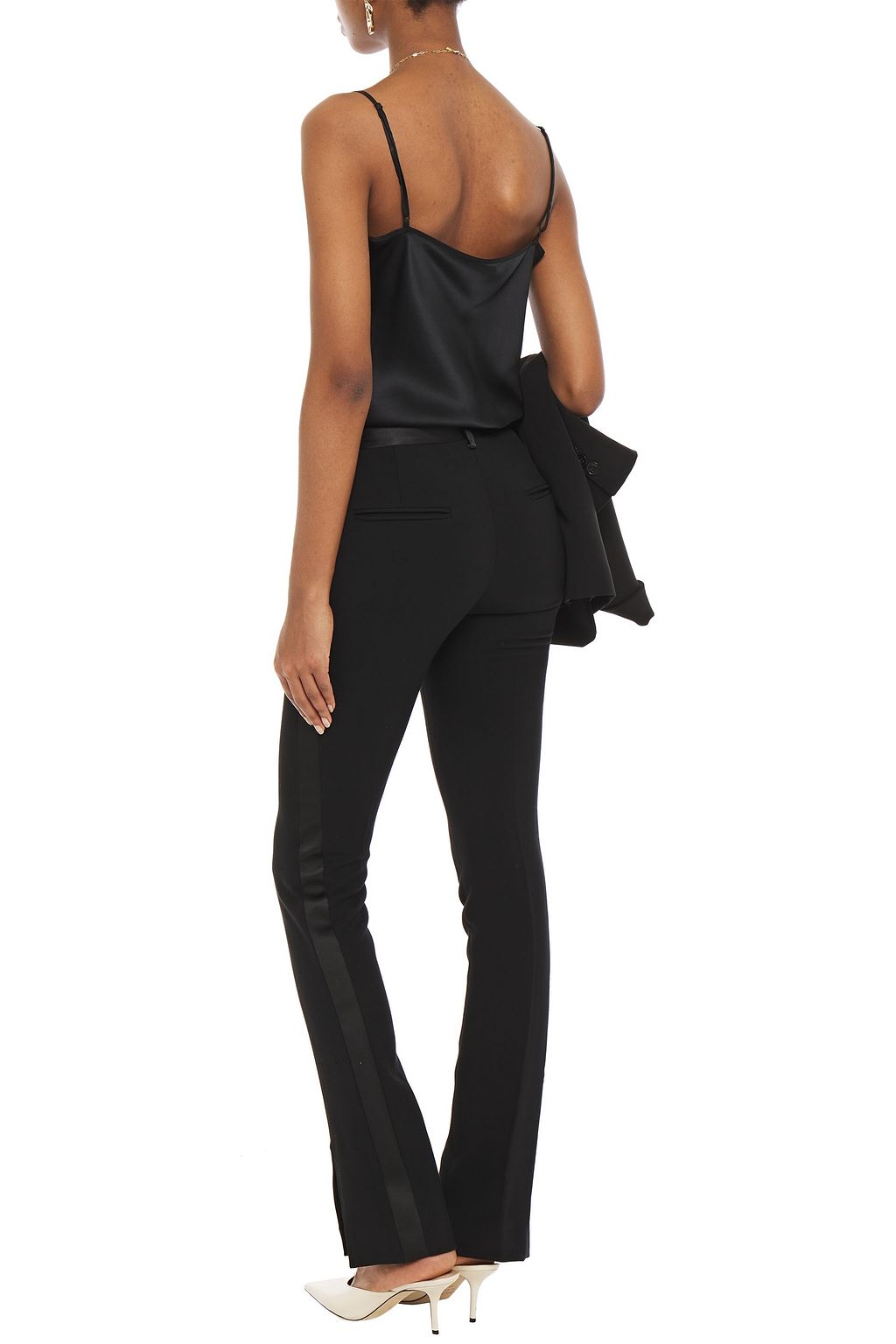 VICTORIA BECKHAM Satin-trimmed twill slim-leg pants