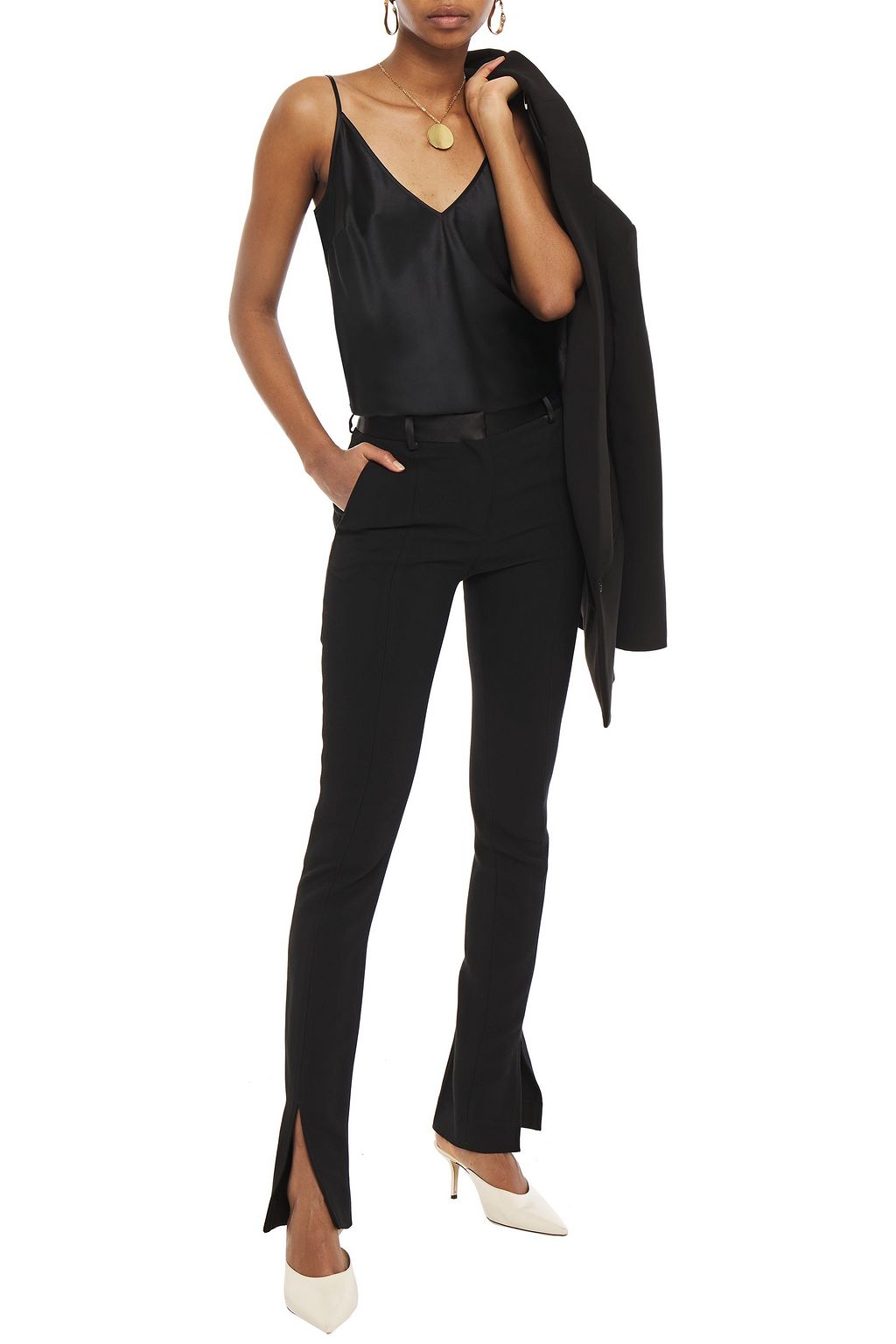 VICTORIA BECKHAM Satin-trimmed twill slim-leg pants