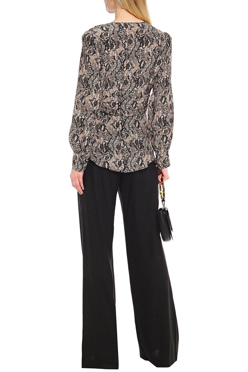 VERONICA BEARD Ruched snake-print silk crepe de chine blouse