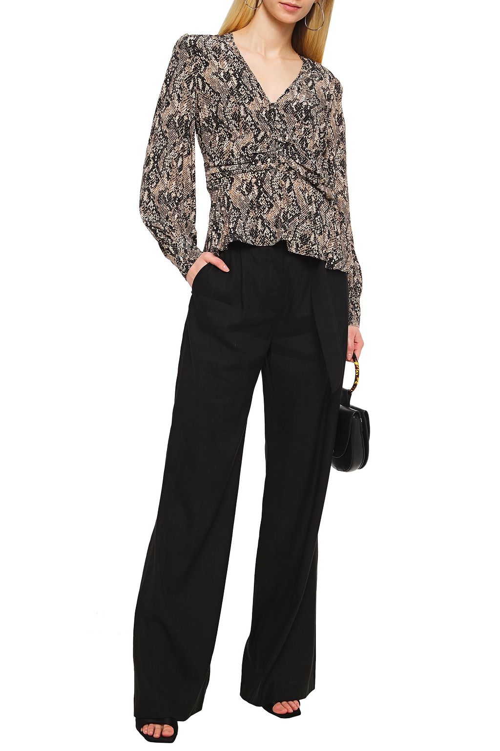 VERONICA BEARD Ruched snake-print silk crepe de chine blouse