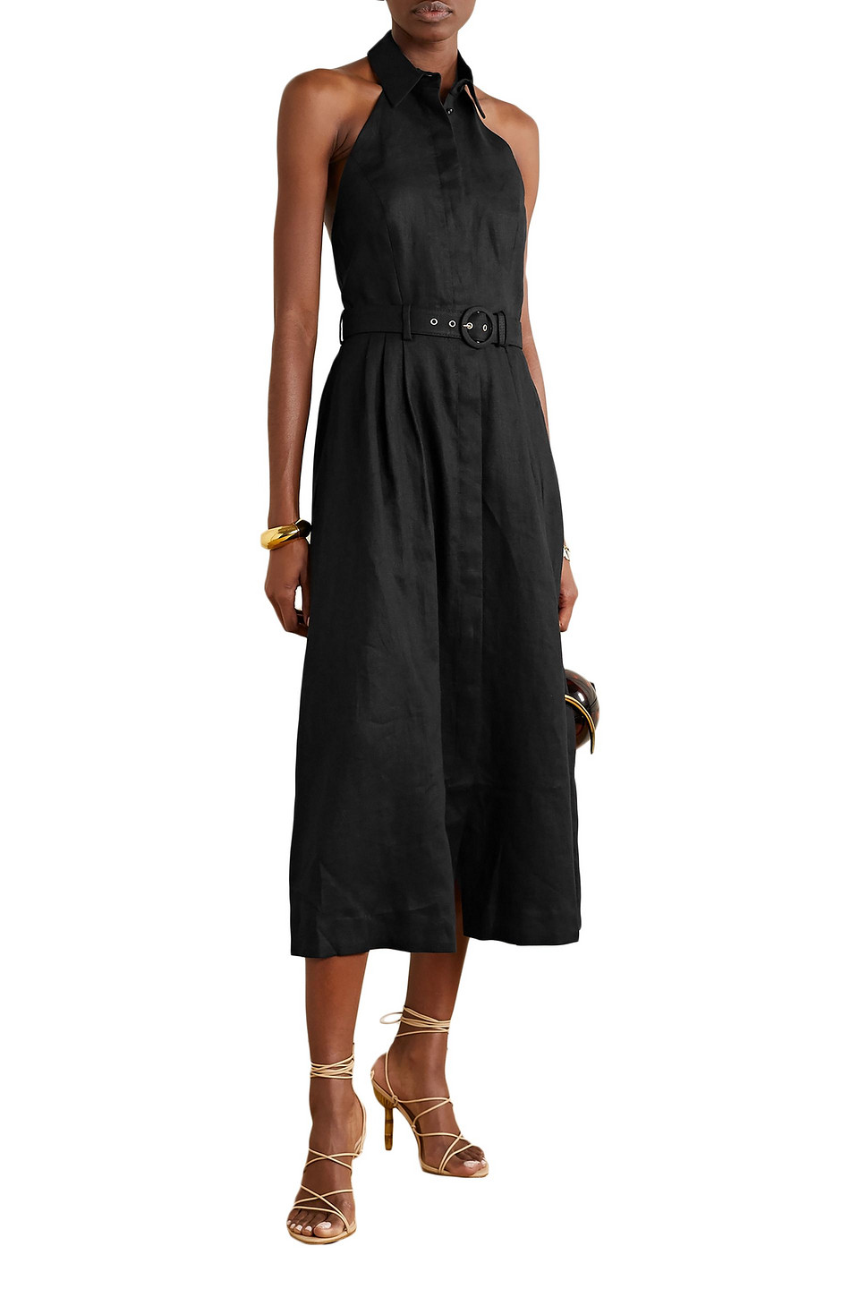 Click to view more detailed imagery on our partner's website Zimmermann Bonita Belted Leopard-print Linen Halterneck Midi Dress In Black