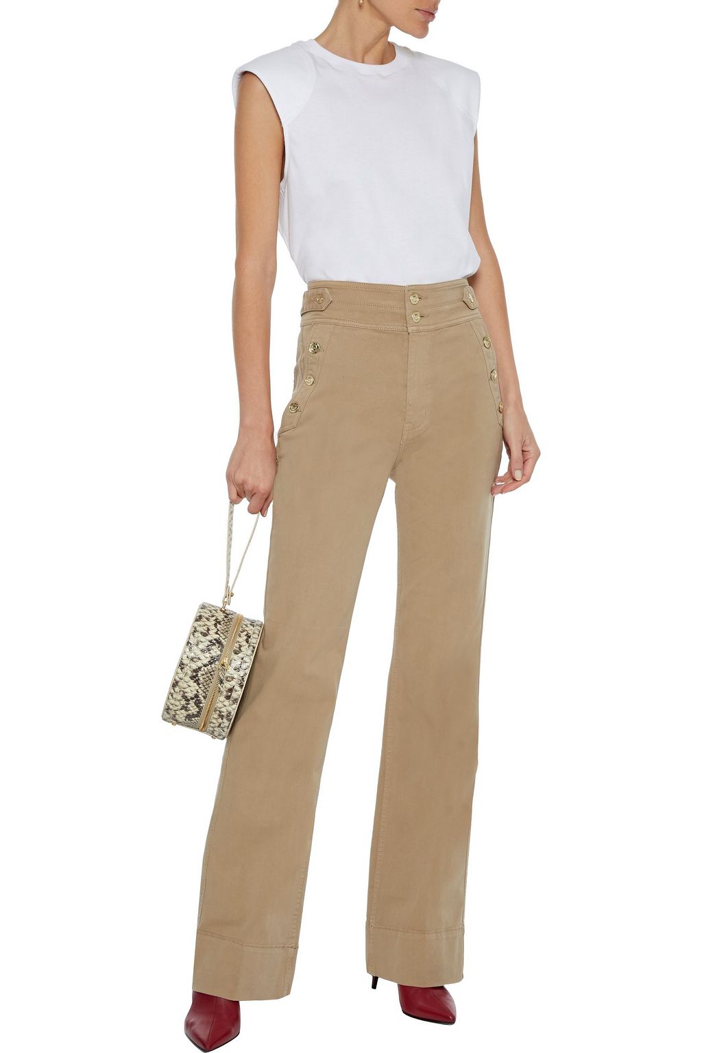 CURRENT/ELLIOTT The Maritime button-detailed cotton-blend twill flared pants