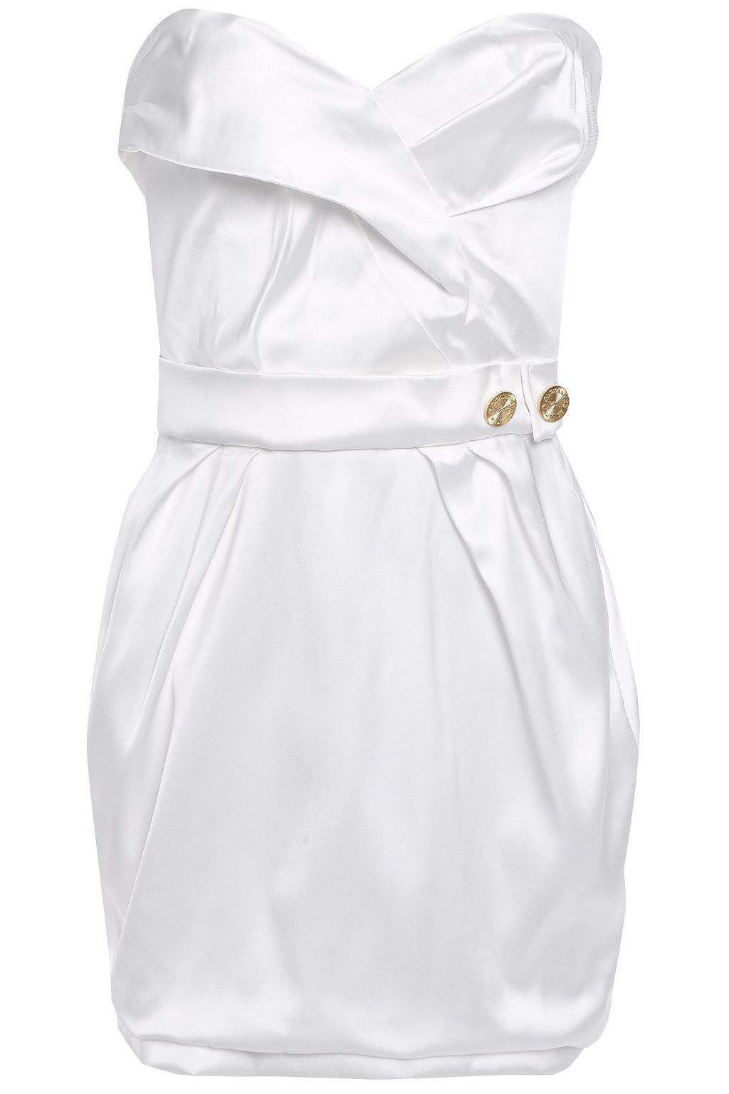 white strapless wrap dress