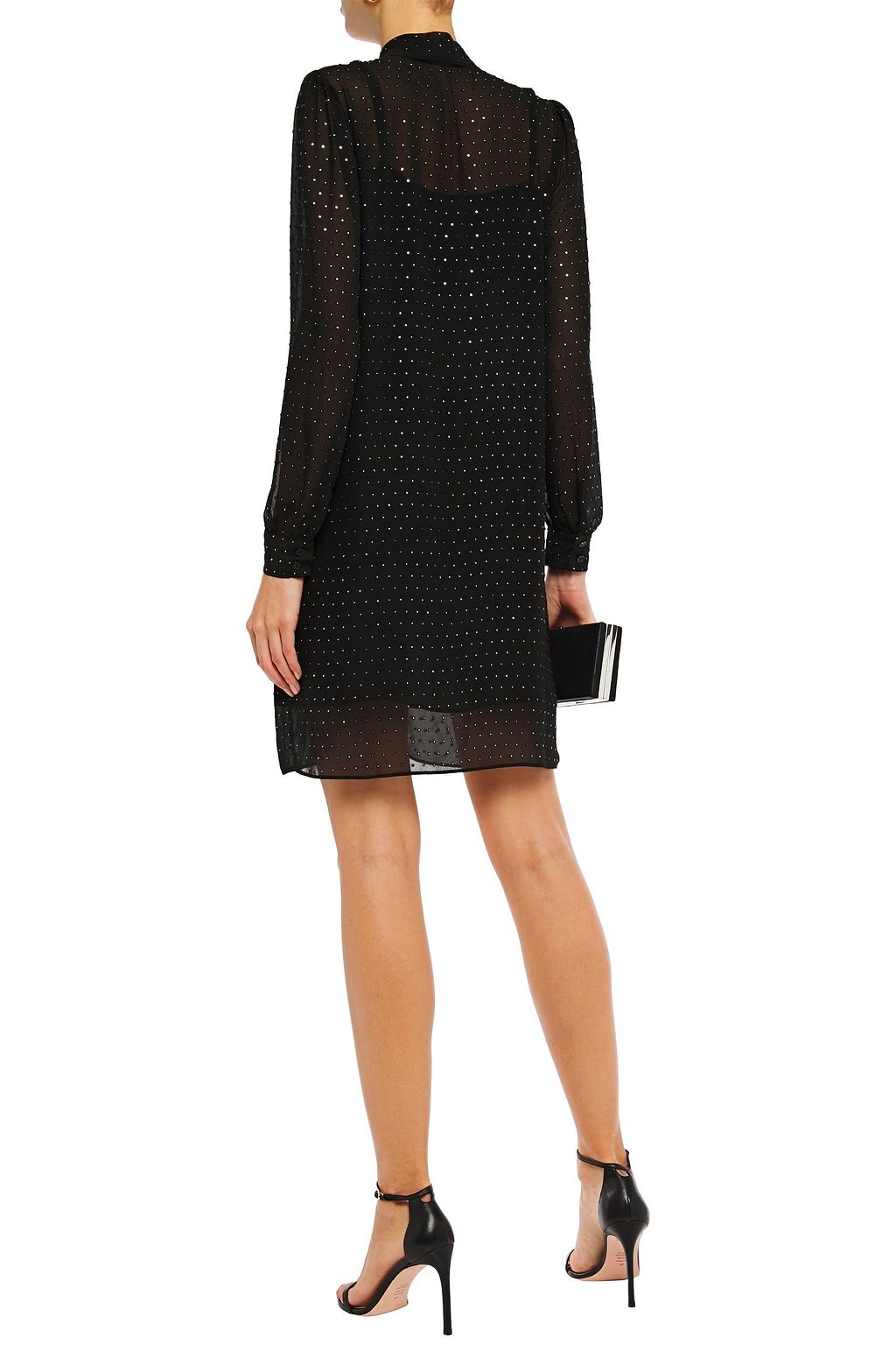 MICHAEL MICHAEL KORS Pussy-bow layered crystal-embellished georgette mini dress