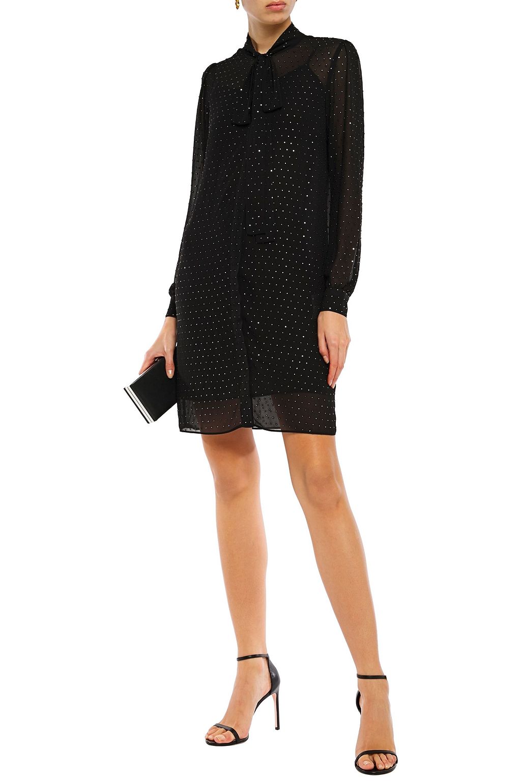 MICHAEL MICHAEL KORS Pussy-bow layered crystal-embellished georgette mini dress