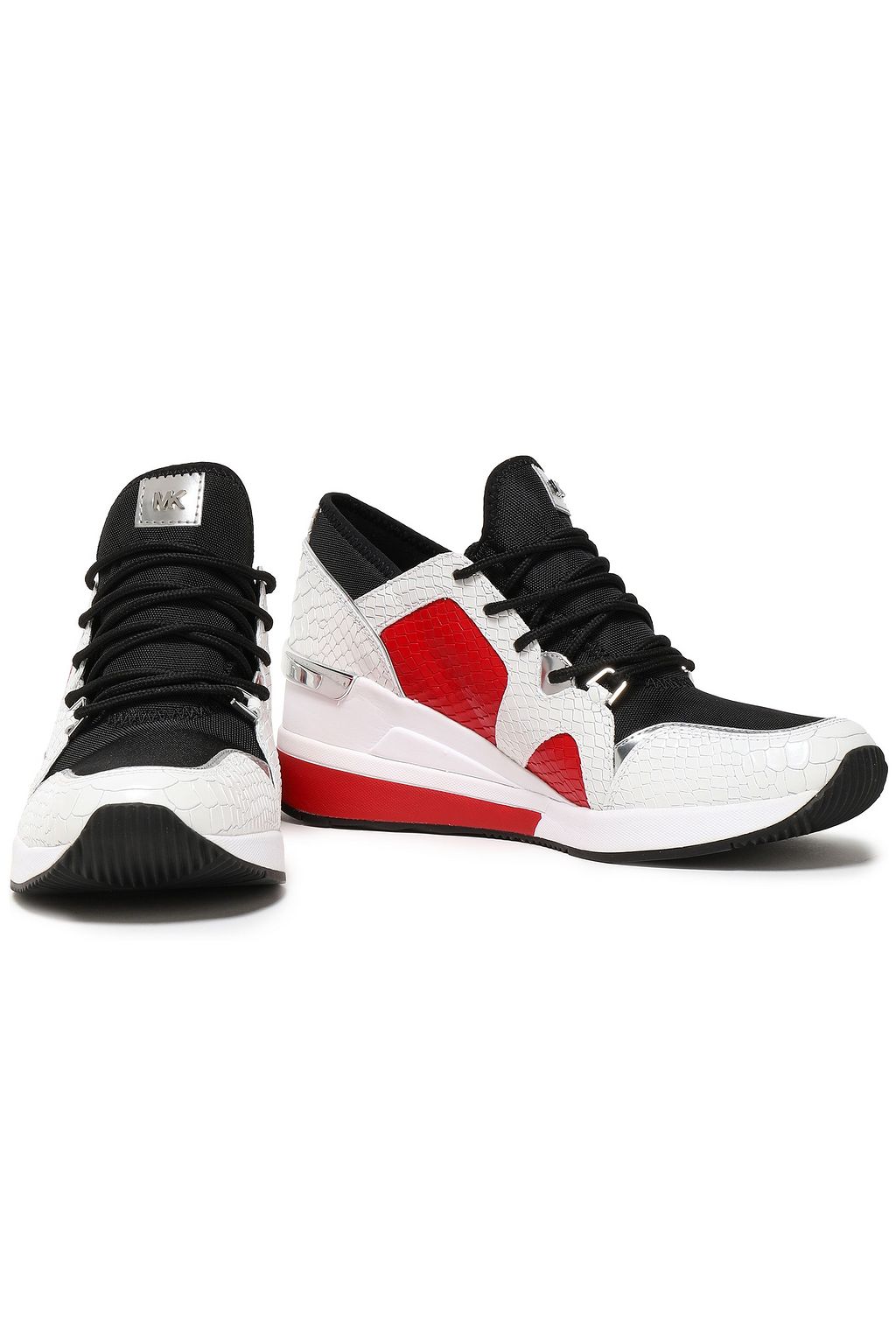 MICHAEL MICHAEL KORS Liv jersey-paneled snake-effect leather sneakers