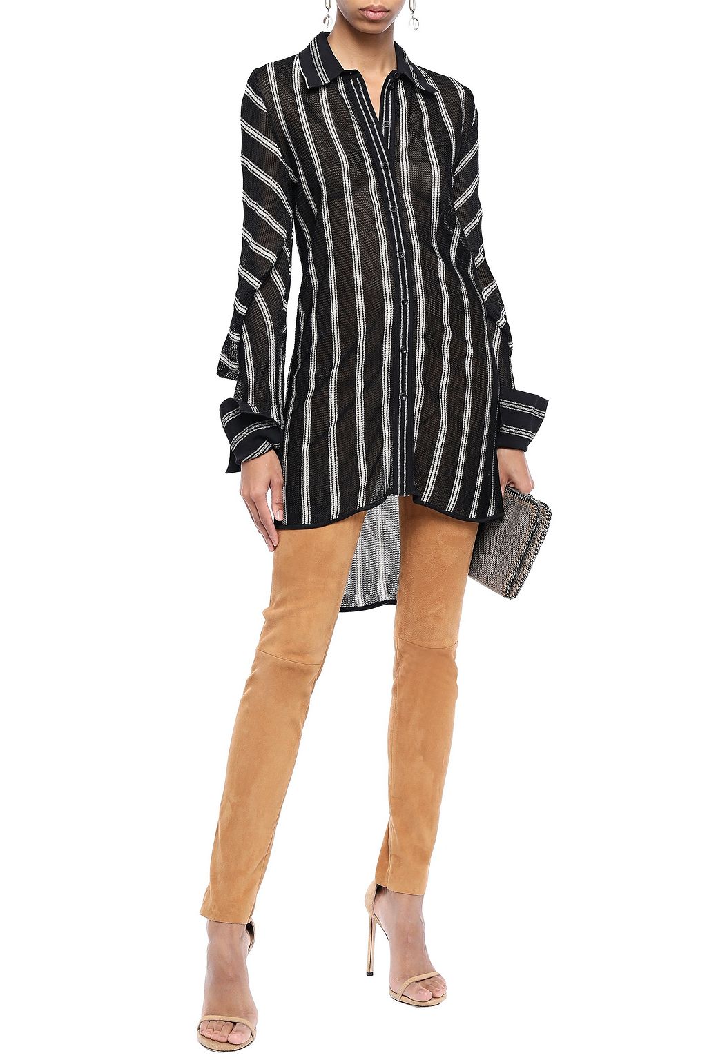 ROBERTO CAVALLI Metallic-trimmed striped crochet-knit shirt