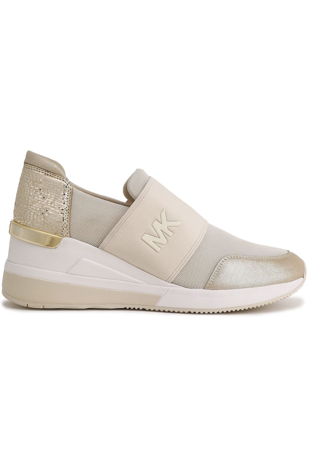 michael michael kors felix metallic mesh and leather trainer