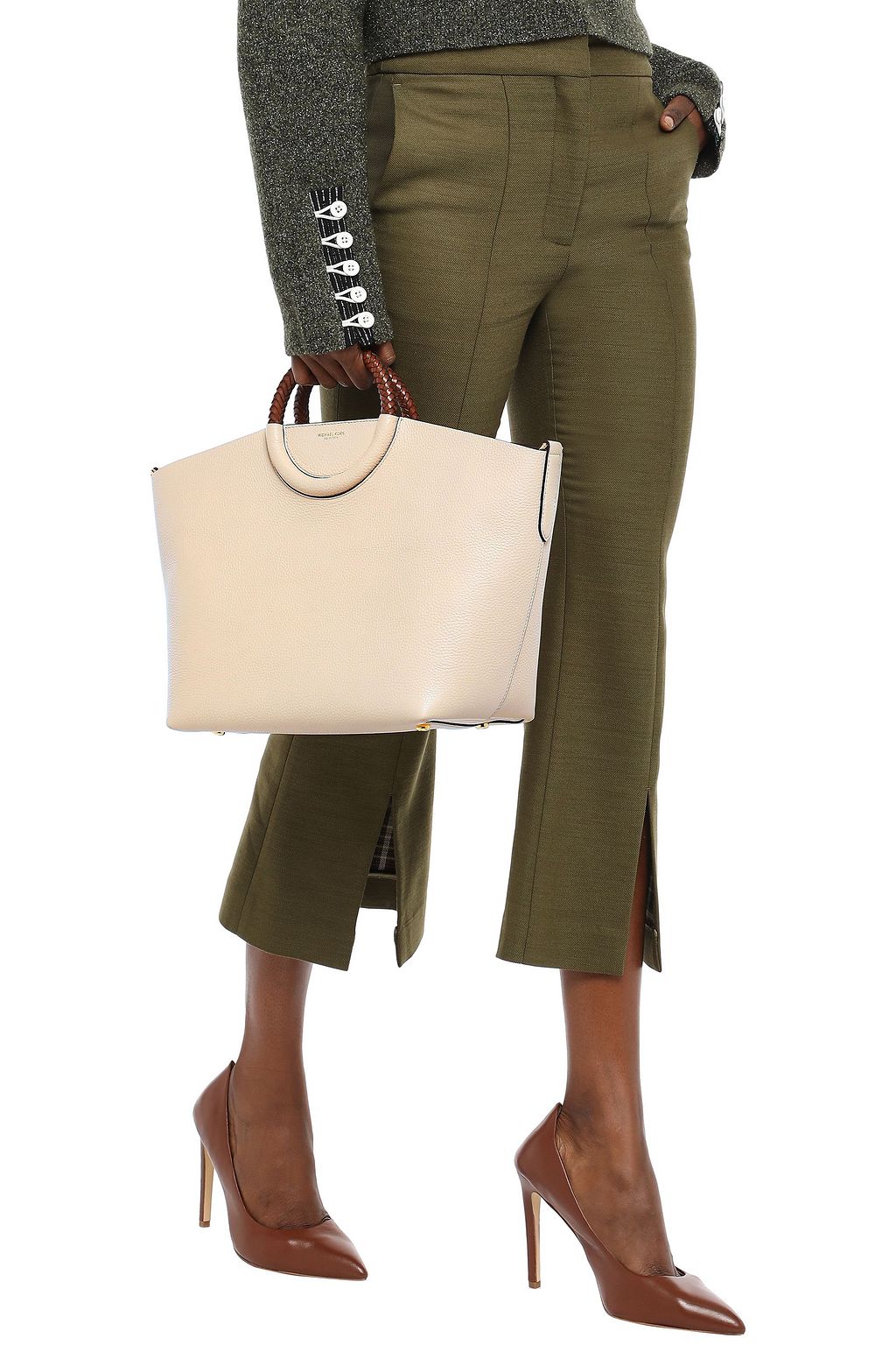 MICHAEL KORS COLLECTION Skorpios braid-trimmed textured-leather shoulder bag