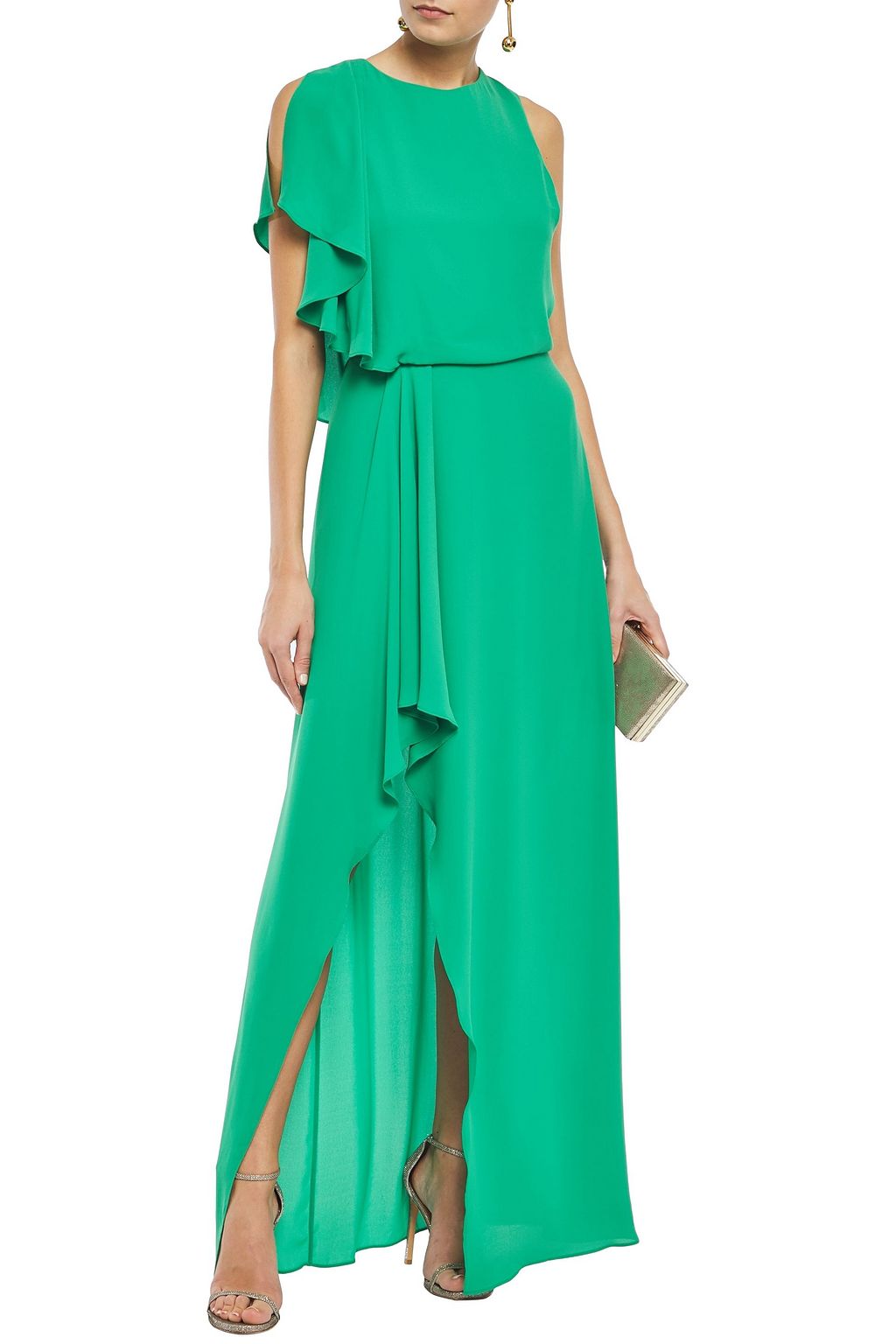 HALSTON HERITAGE Draped crepe de chine gown