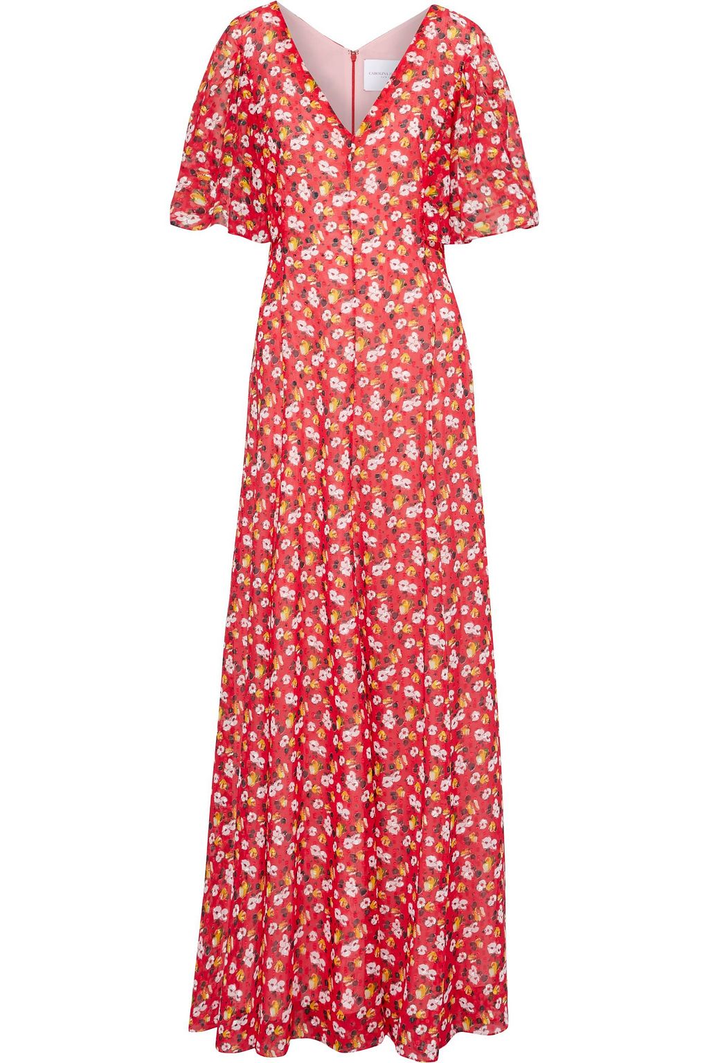 red floral chiffon dress