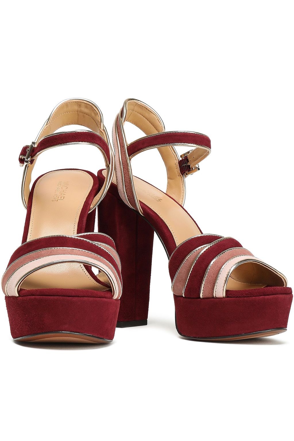 nike sandals burgundy and gold