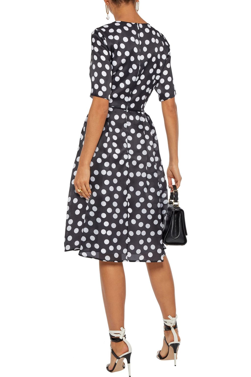 CAROLINA HERRERA Bow-embellished pleated polka-dot silk-gazar dress
