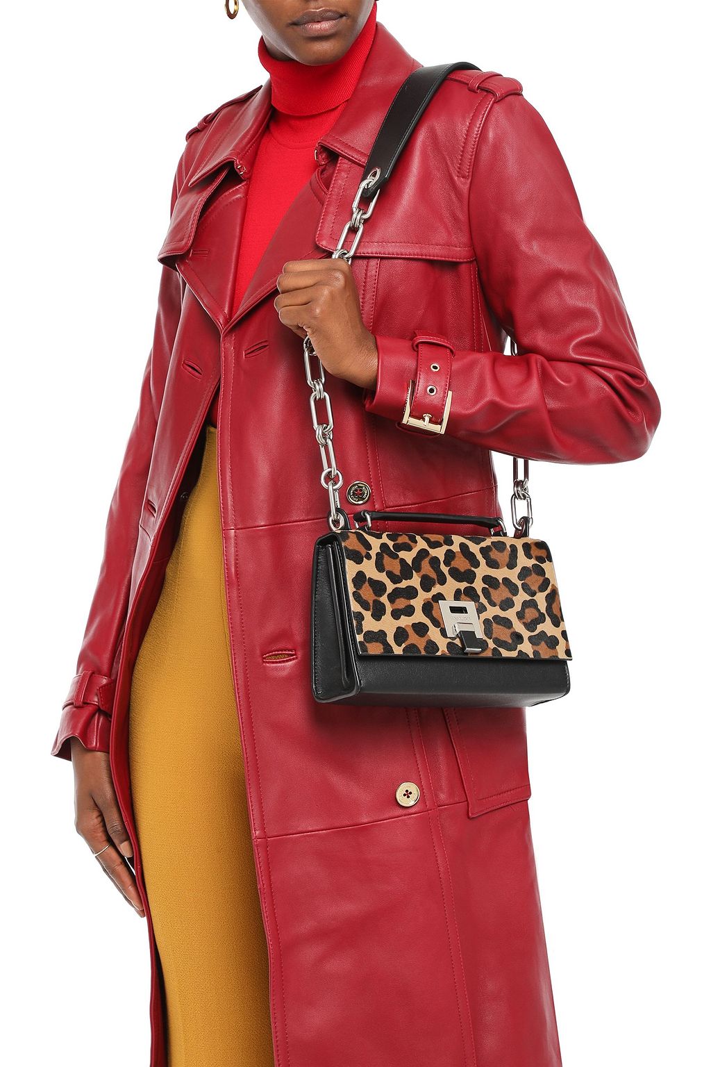 MICHAEL KORS COLLECTION Bancroft leopard-print calf hair-paneled leather shoulder bag
