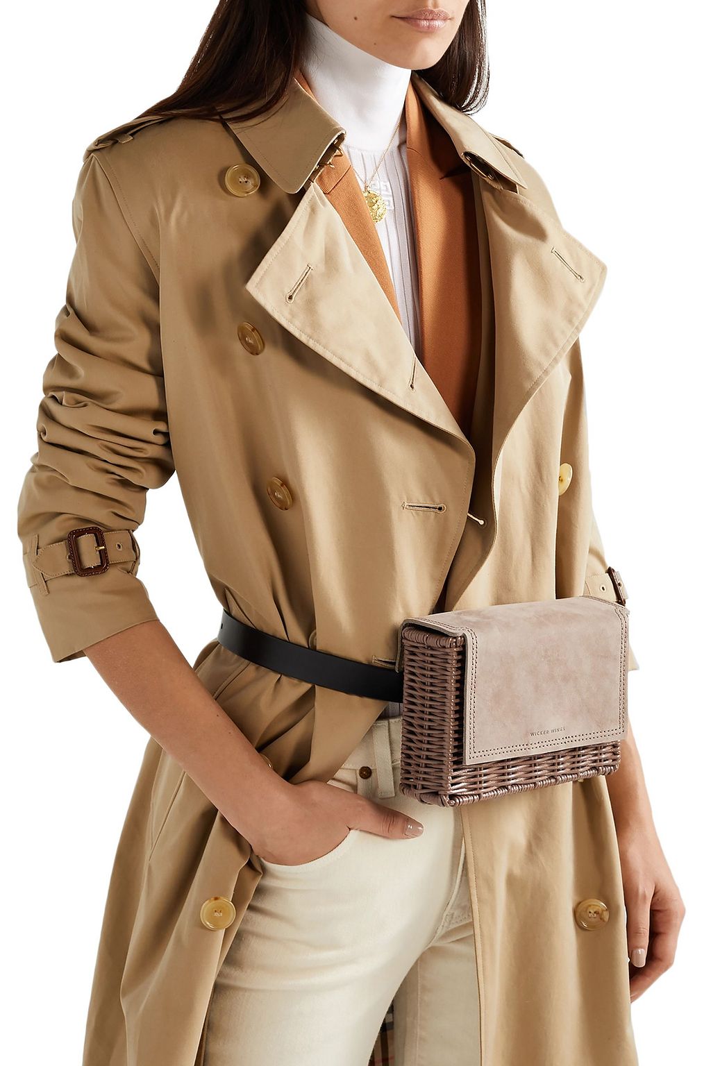 WICKER WINGS Tao suede and rattan belt bag