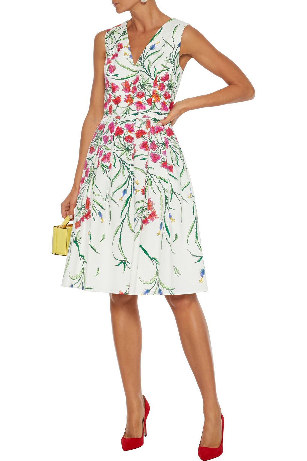 CAROLINA HERRERA Pleated floral-print cotton-blend faille dress