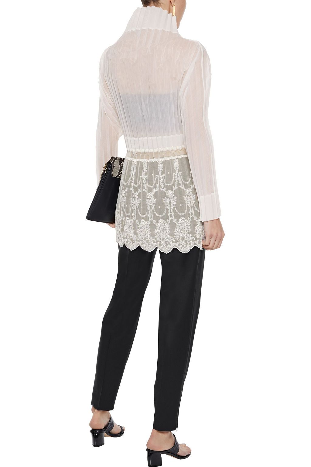 STELLA MCCARTNEY Jacqueline embroidered plissé cotton-blend voile and tulle top