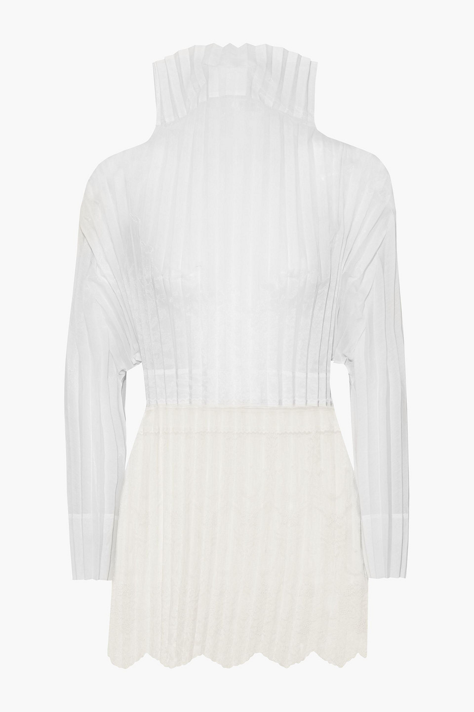 stella mccartney - jacqueline embroidered plissé cotton-blend voile and tulle top - white - it 38
