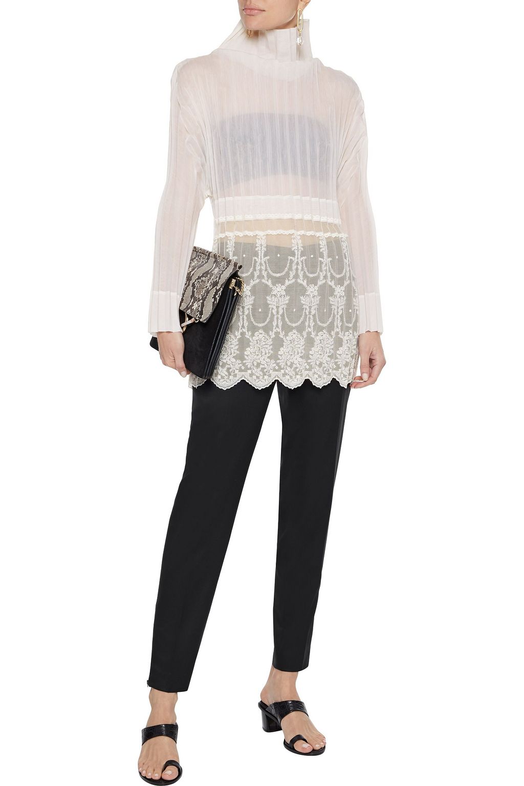 STELLA MCCARTNEY Jacqueline embroidered plissé cotton-blend voile and tulle top