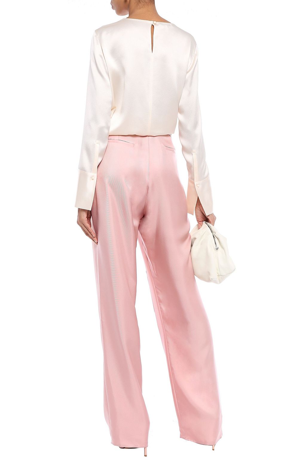 LAPOINTE Belted pleated satin-twill wide-leg pants