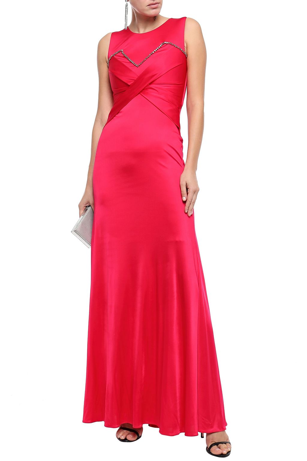 ROBERTO CAVALLI Gathered crystal-embellished jersey gown