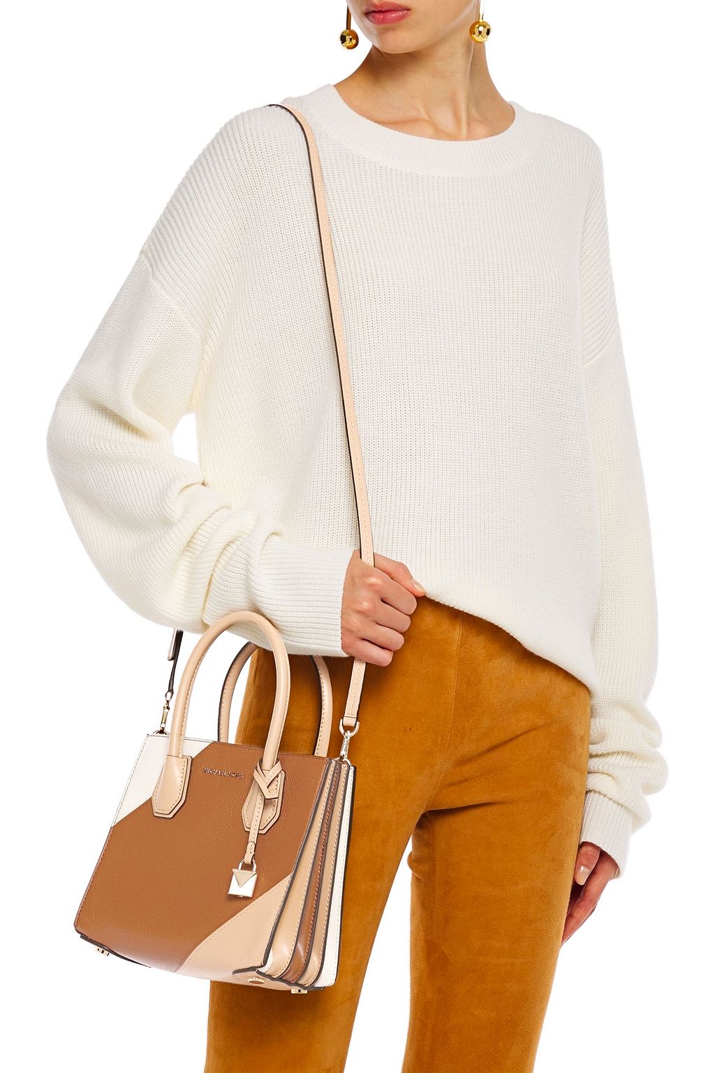 MICHAEL MICHAEL KORS Color-block smooth and textured-leather shoulder bag