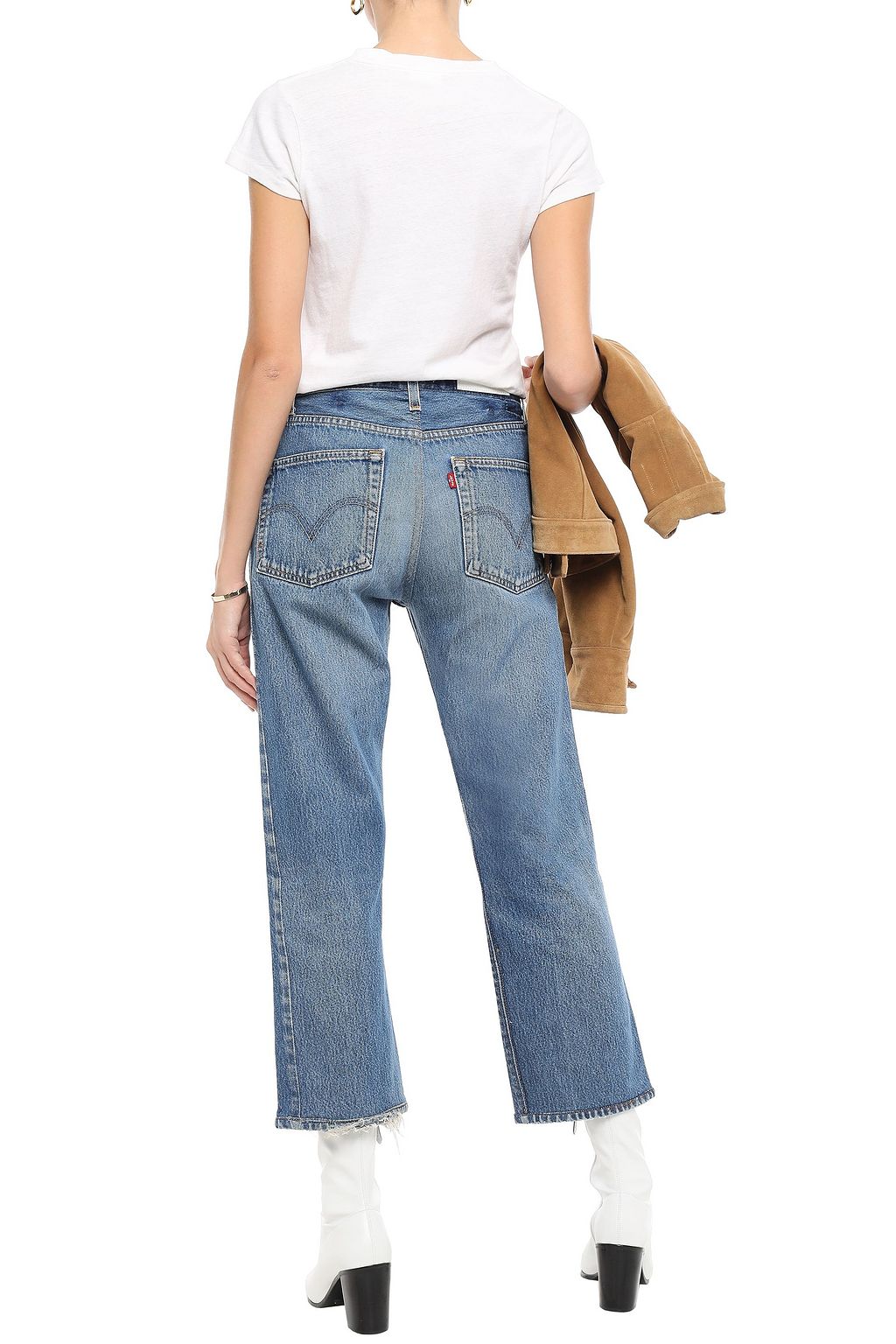 RE/DONE WITH LEVI'S Cropped distressed mid-rise straight-leg jeans