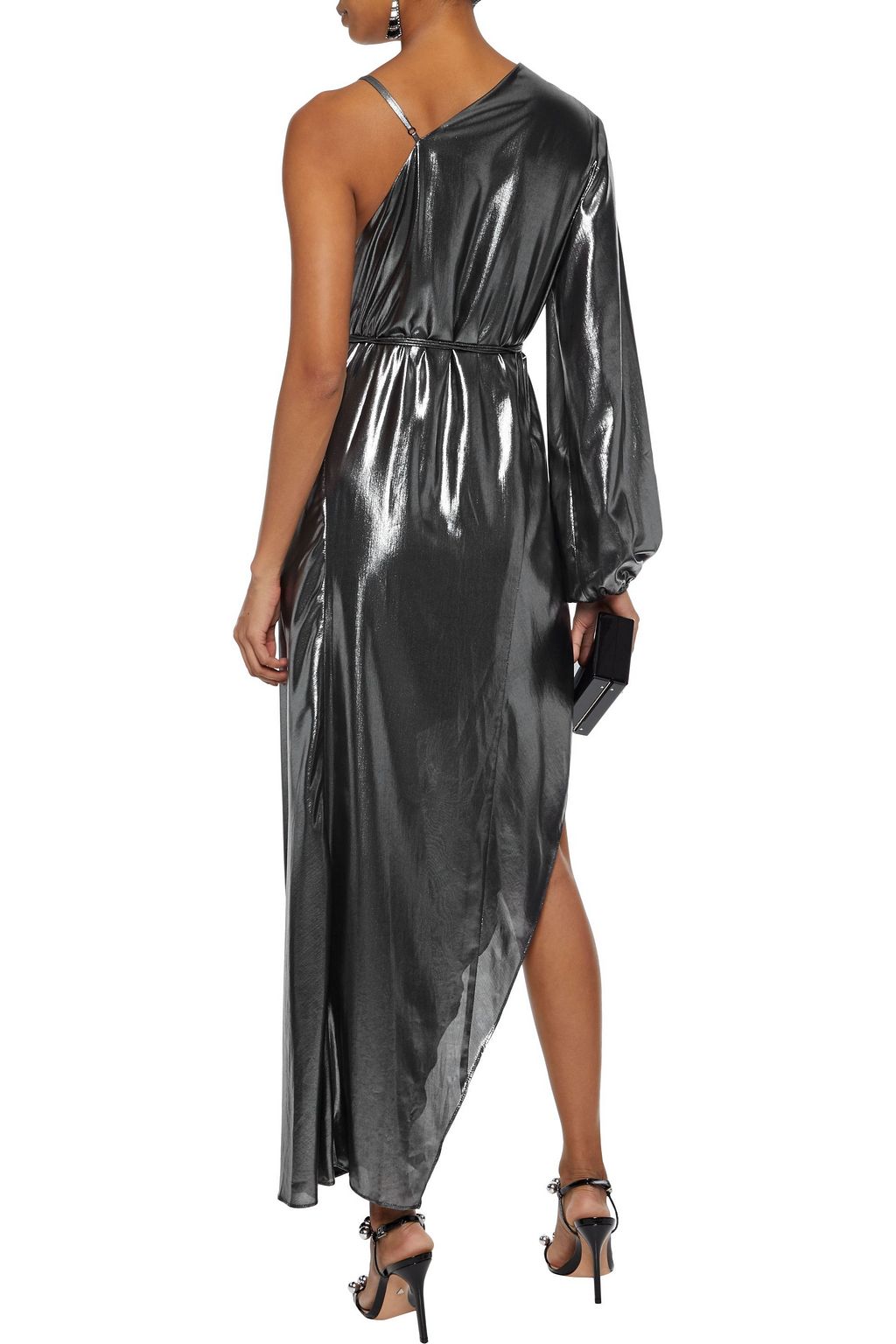 MICHELLE MASON Asymmetric lamé midi wrap dress