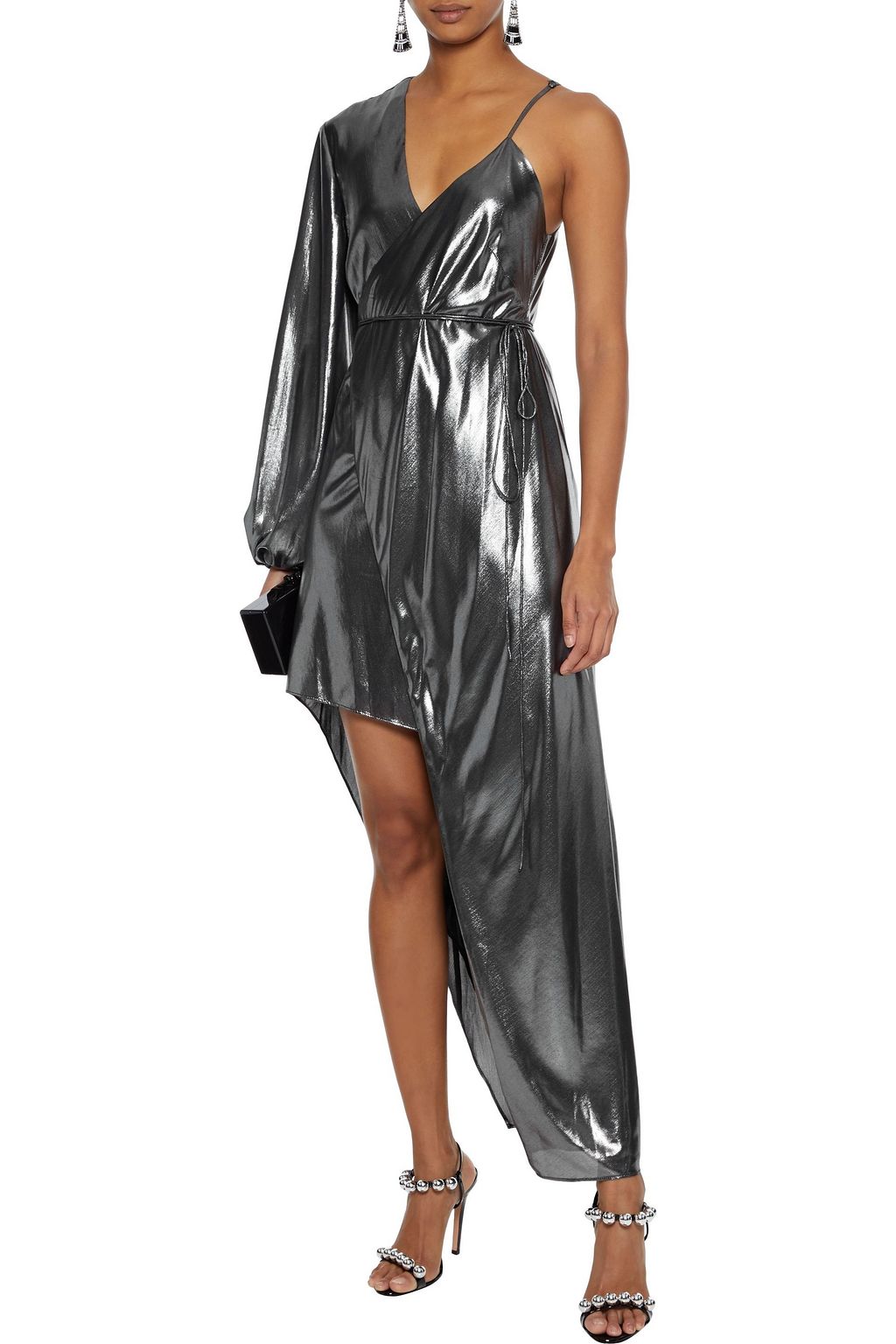 MICHELLE MASON Asymmetric lamé midi wrap dress