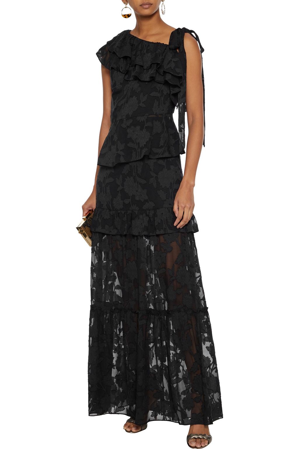 RACHEL ZOE Katerina ruffled fil coupé silk and cotton-blend top