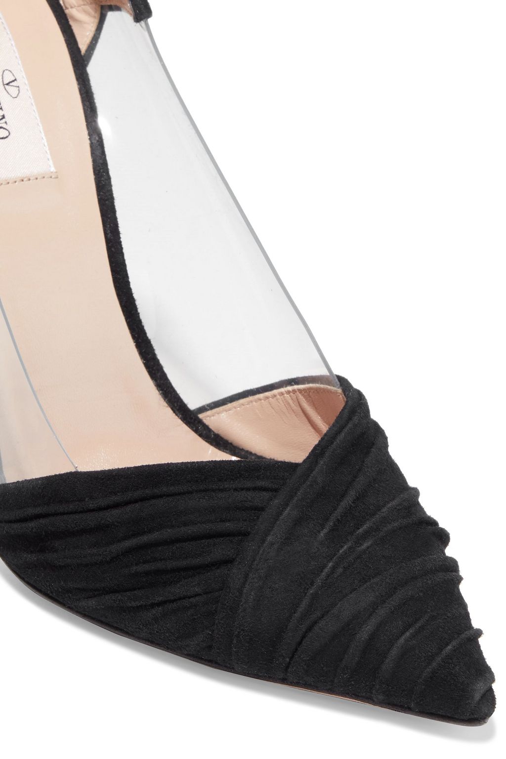VALENTINO GARAVANI B-Drape ruched suede and PVC pumps