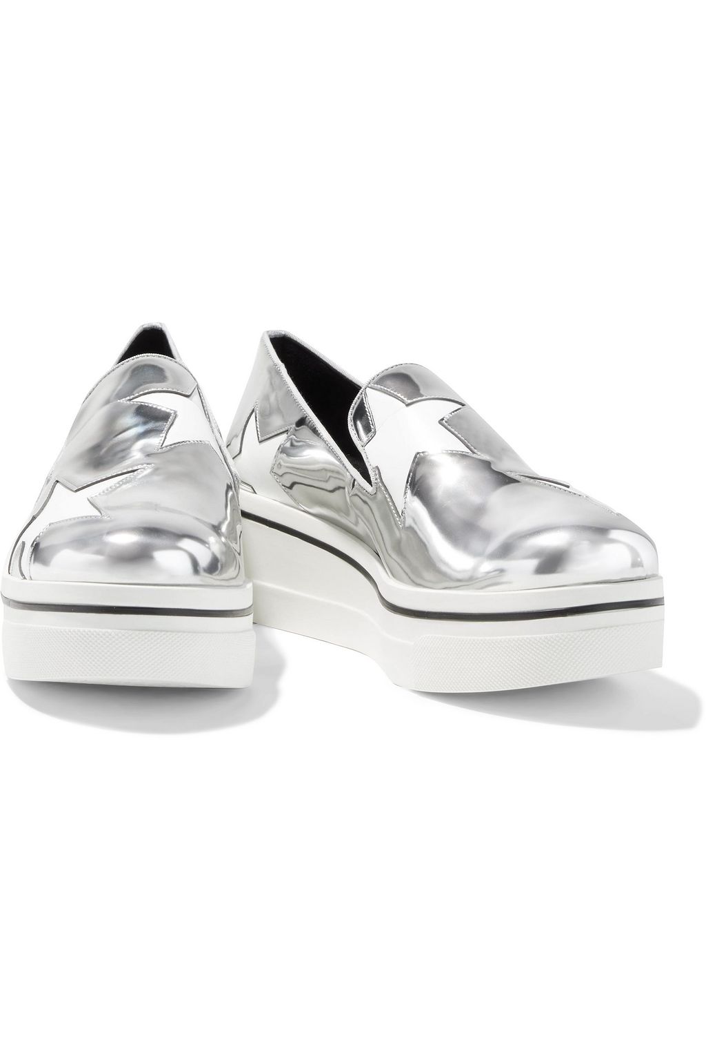 STELLA MCCARTNEY Binx Star cutout faux mirrored-leather platform slip-on sneakers