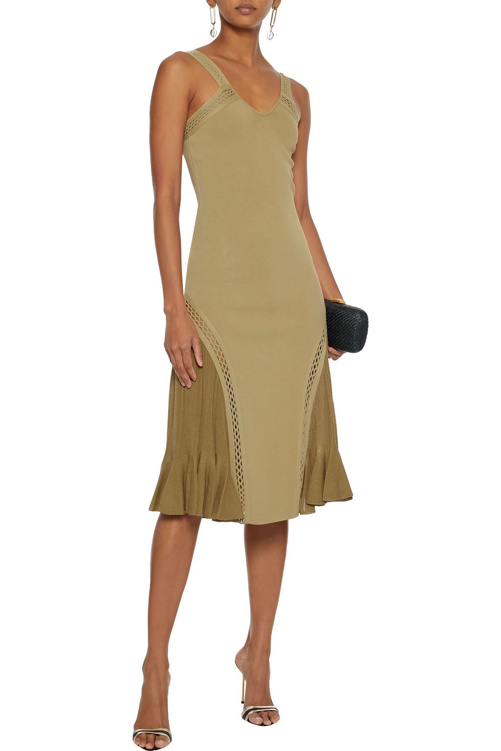 ROBERTO CAVALLI Fluted ribbed knit-paneled ponte dress