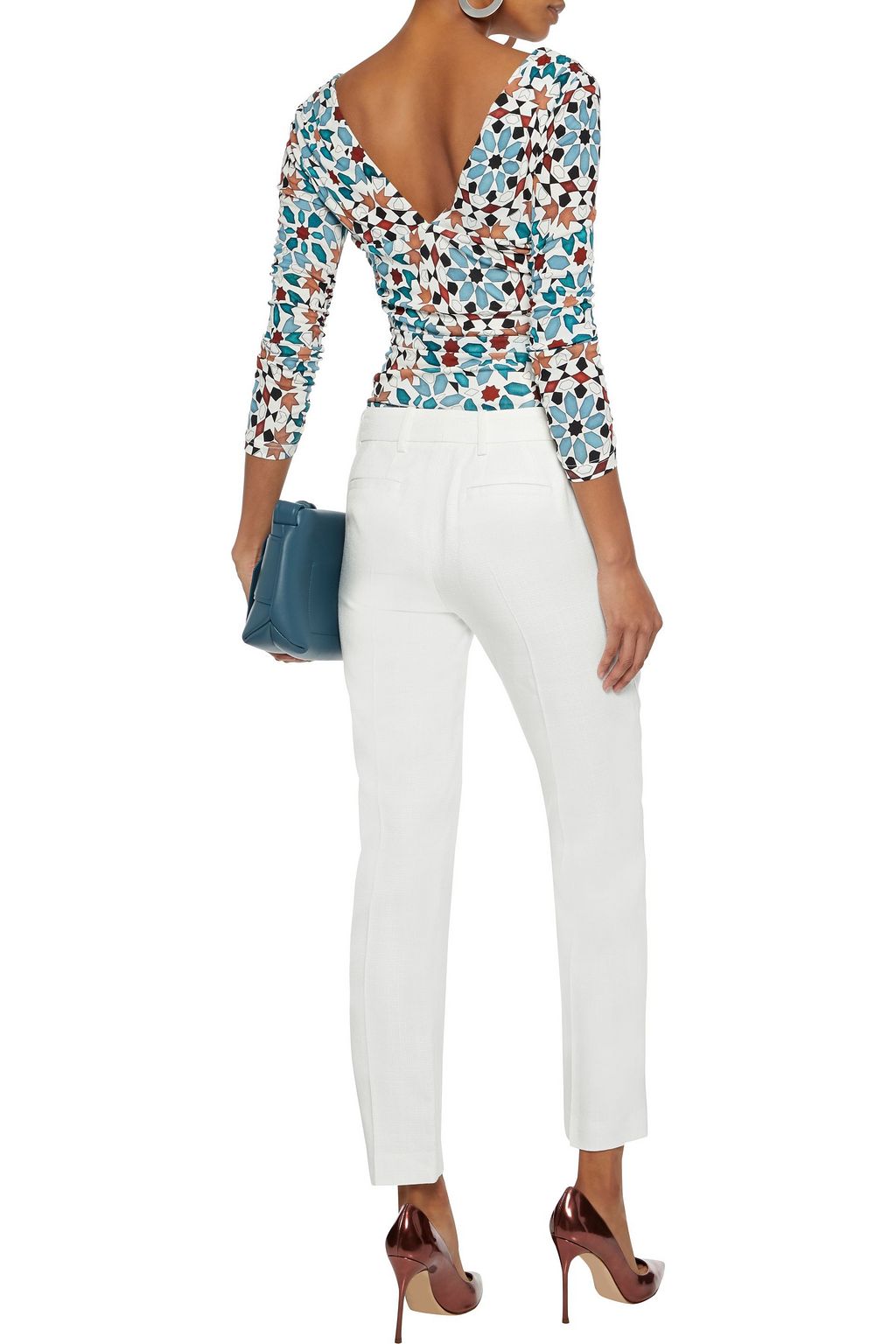 ROBERTO CAVALLI Ruched printed stretch-knit top