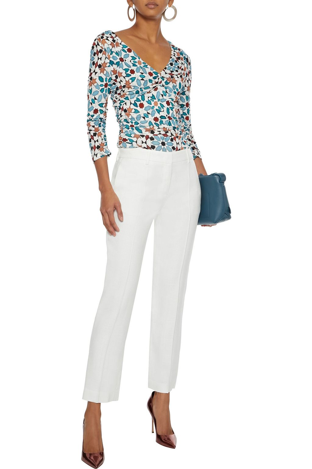 ROBERTO CAVALLI Ruched printed stretch-knit top