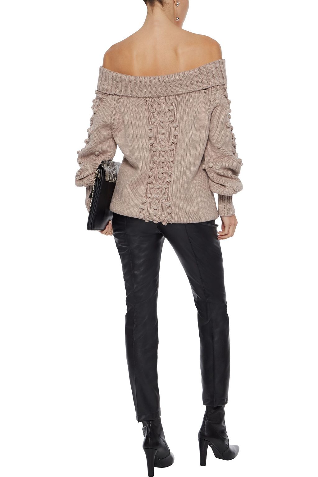 MARISSA WEBB Camden off-the-shoulder pompom-embellished cable-knit sweater