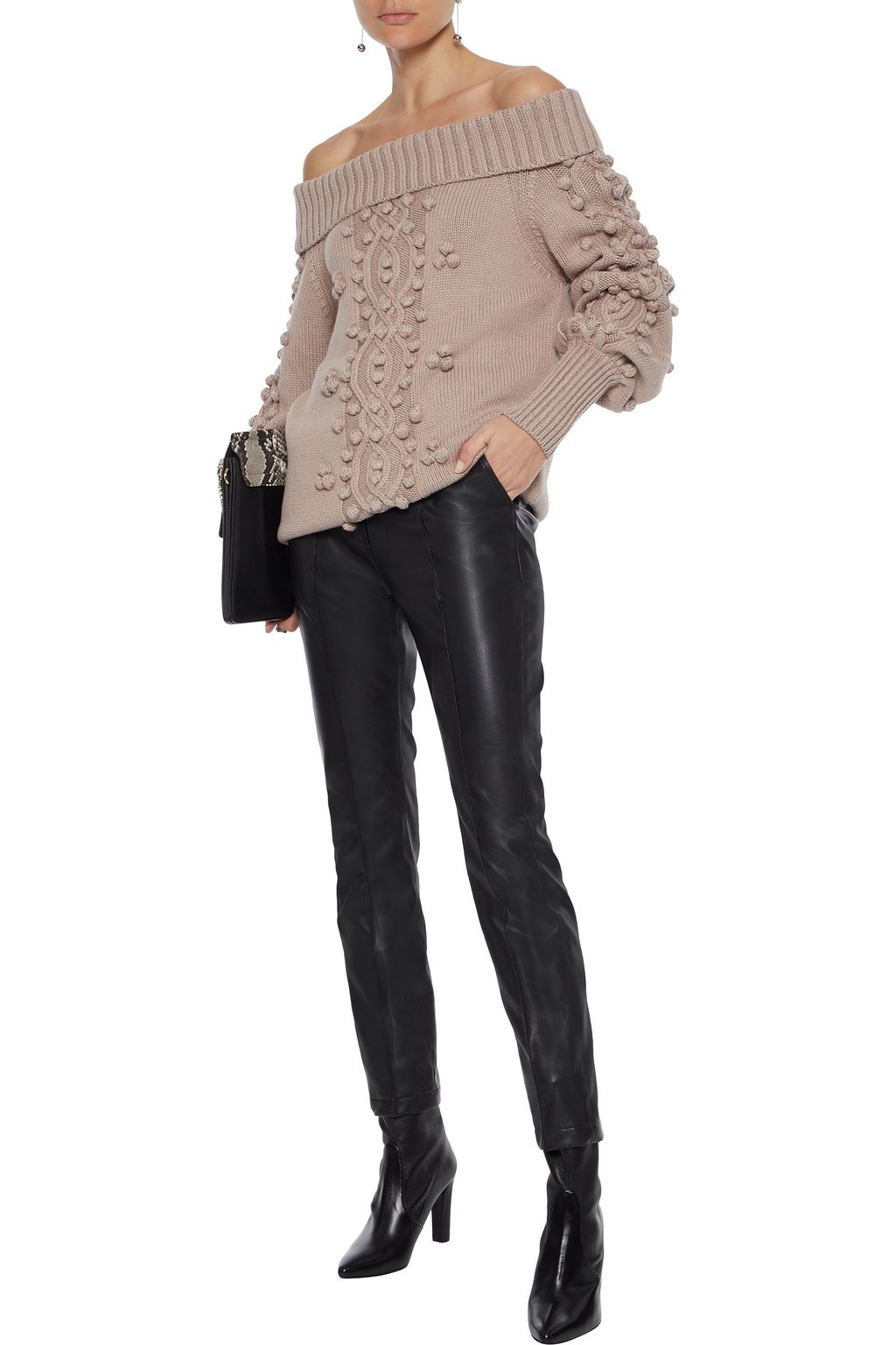 MARISSA WEBB Camden off-the-shoulder pompom-embellished cable-knit sweater