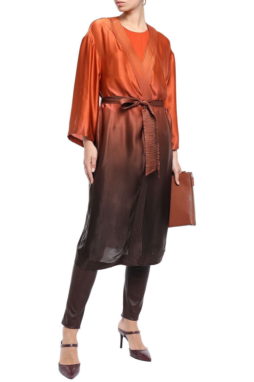 LAPOINTE Belted dégradé silk-satin robe