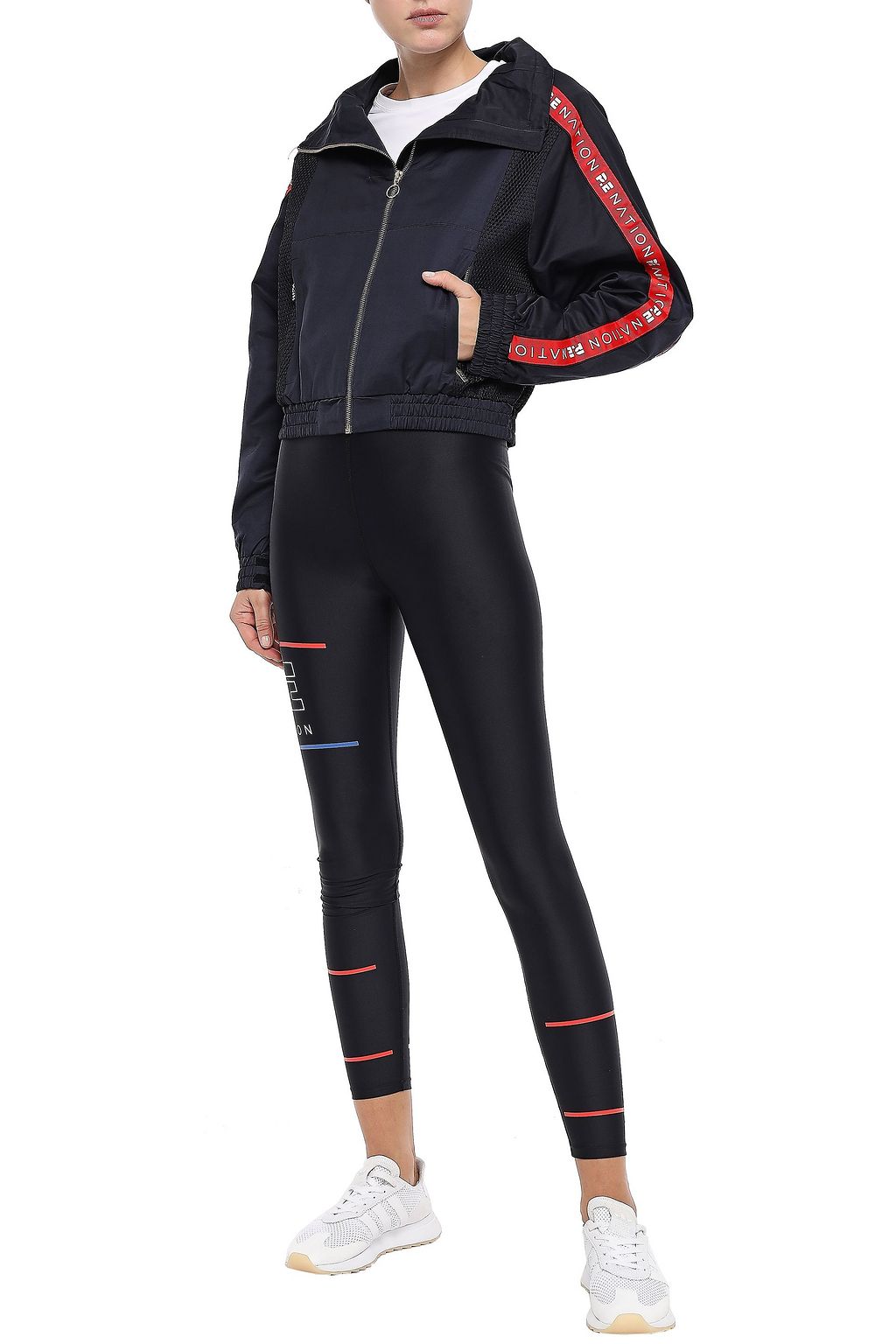 P.E NATION Mesh-paneled grosgrain-trimmed printed shell track jacket