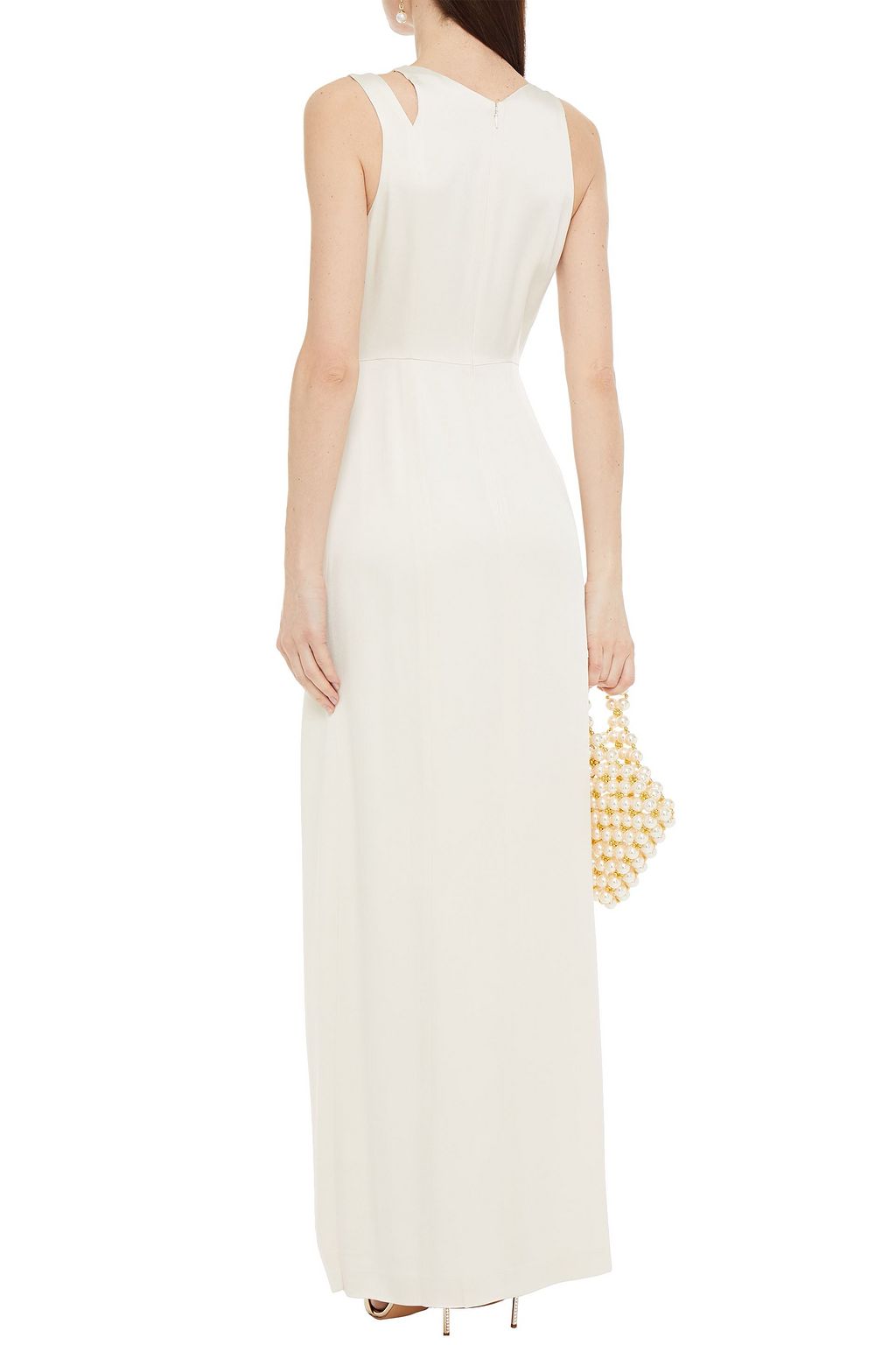 HALSTON ドレープ入り サテンクレープ ロングドレス