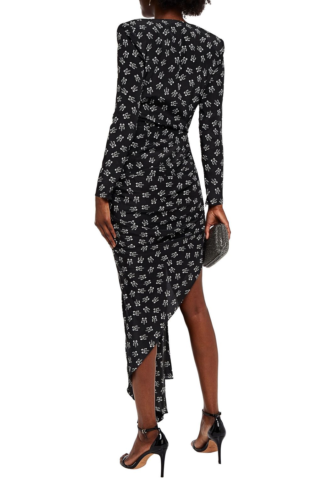 REDEMPTION Wrap-effect draped printed silk-crepe midi dress