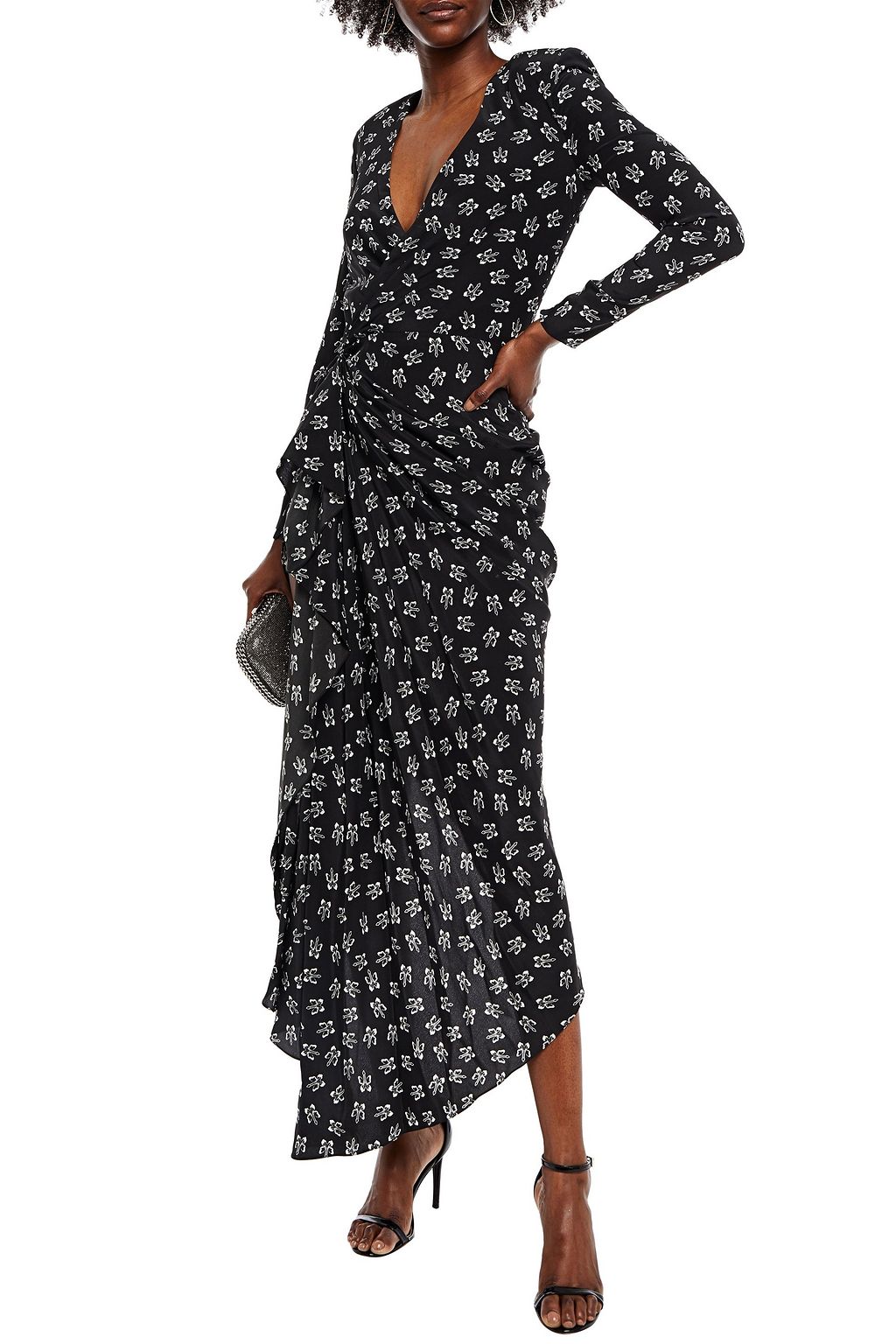 REDEMPTION Wrap-effect draped printed silk-crepe midi dress