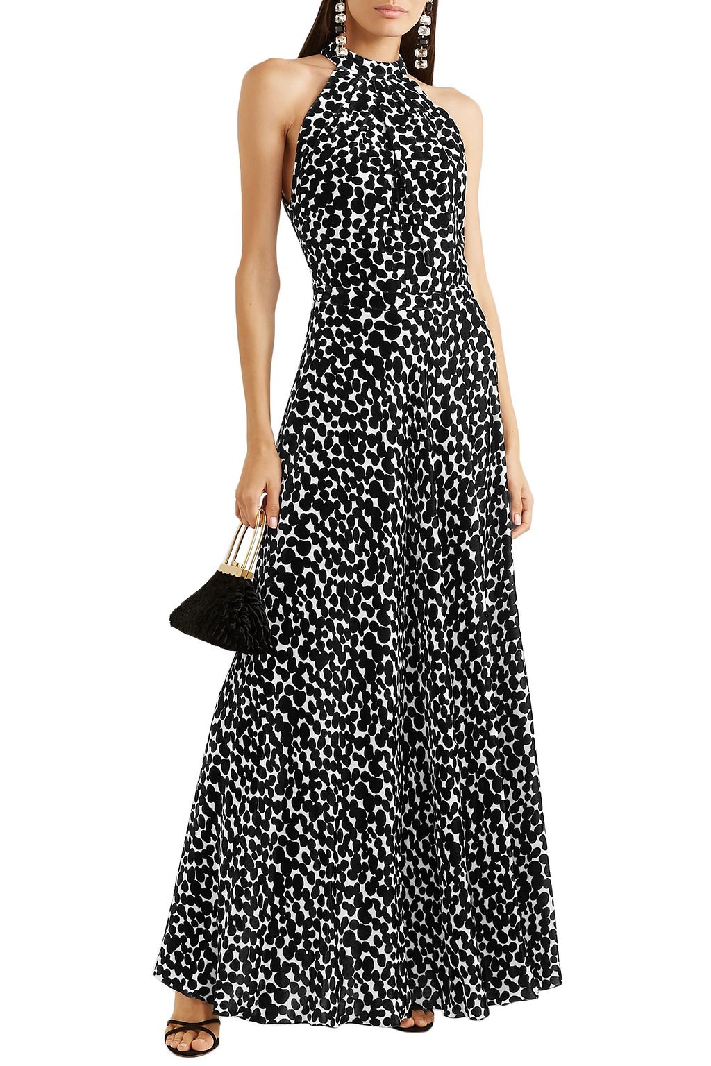 RAQUEL DINIZ Giovanna printed velvet halterneck gown
