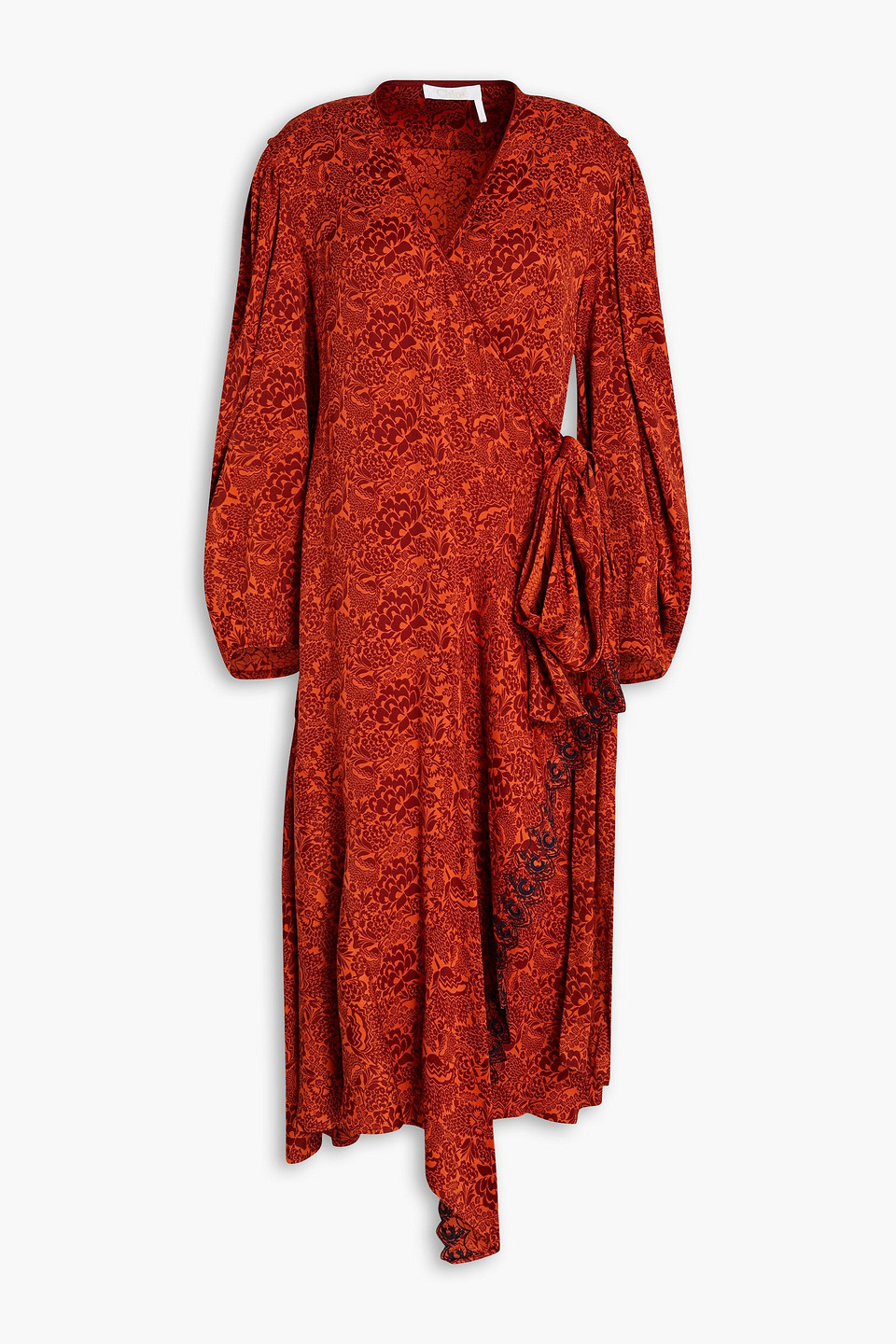 Chloé Embroidered Jacquard Wrap Dress In Red