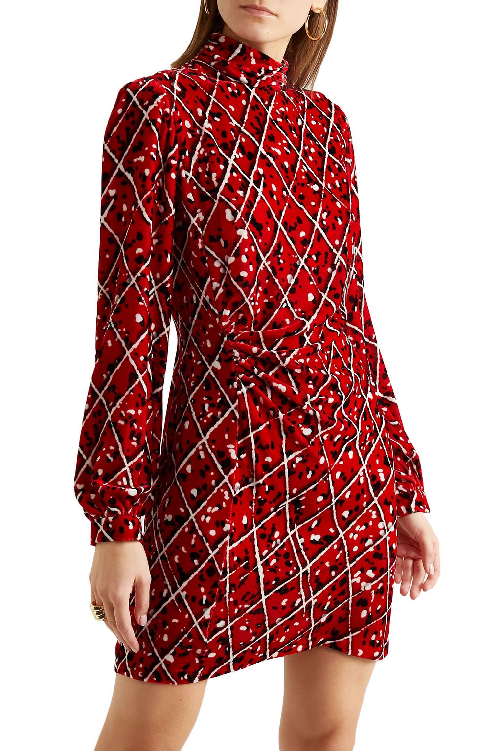 RAQUEL DINIZ Elle ruched printed velvet mini dress