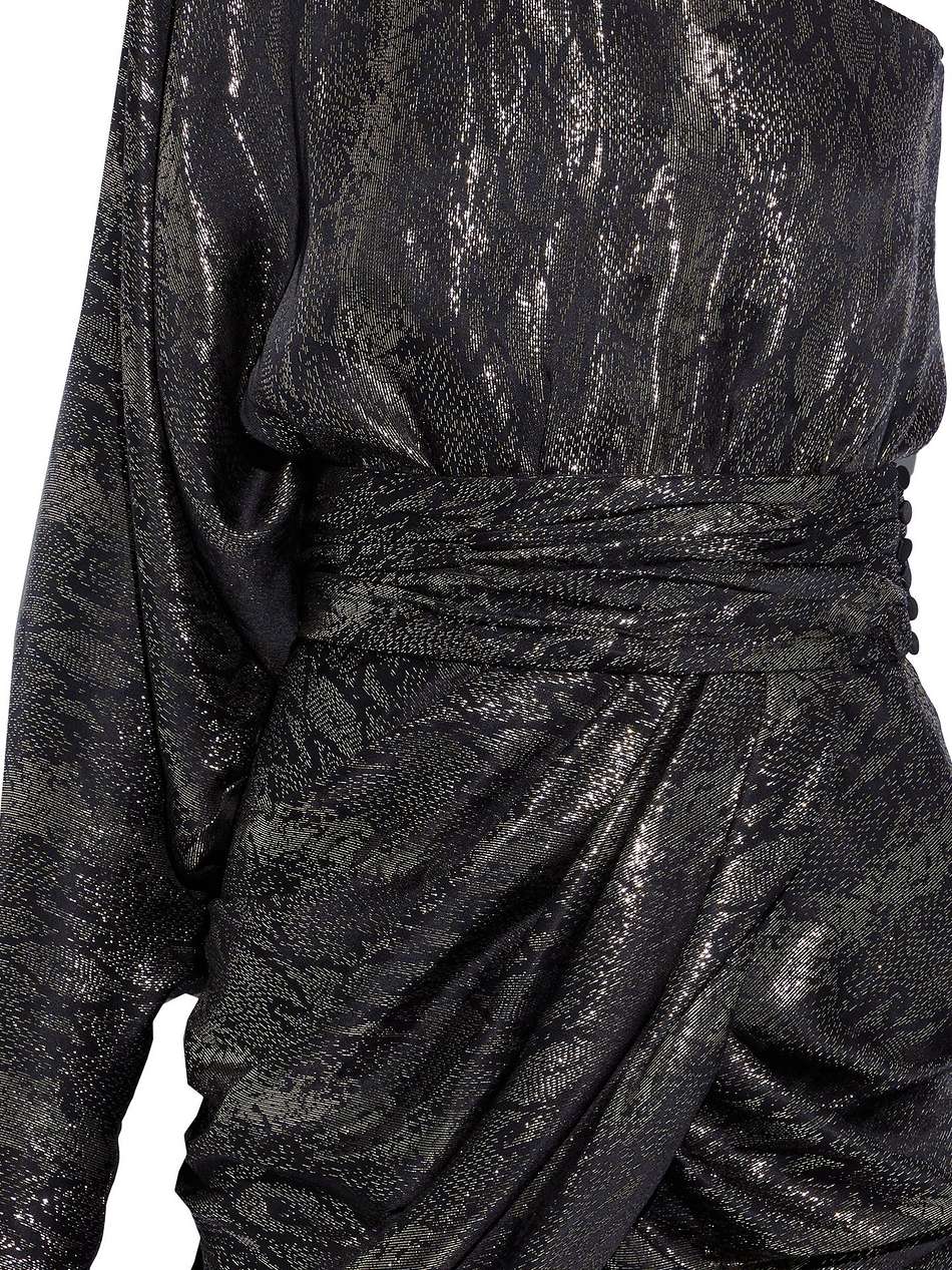 one-shoulder draped metallic silk-blend jacquard mini dress