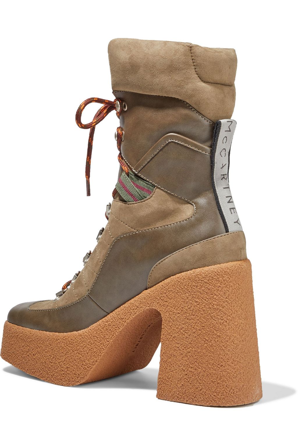 STELLA MCCARTNEY Lace-up faux suede and leather platform ankle boots